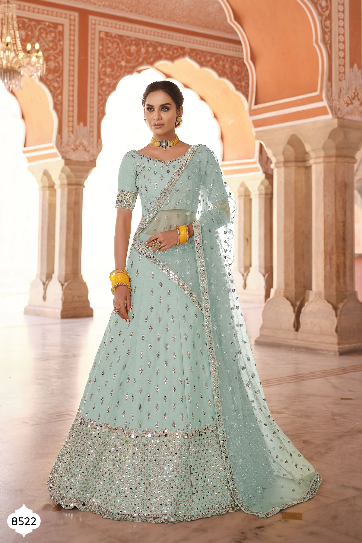 Stylish TURQUOISE Color Mirror Work Lehenga Choli For Rich Look - Joshindia