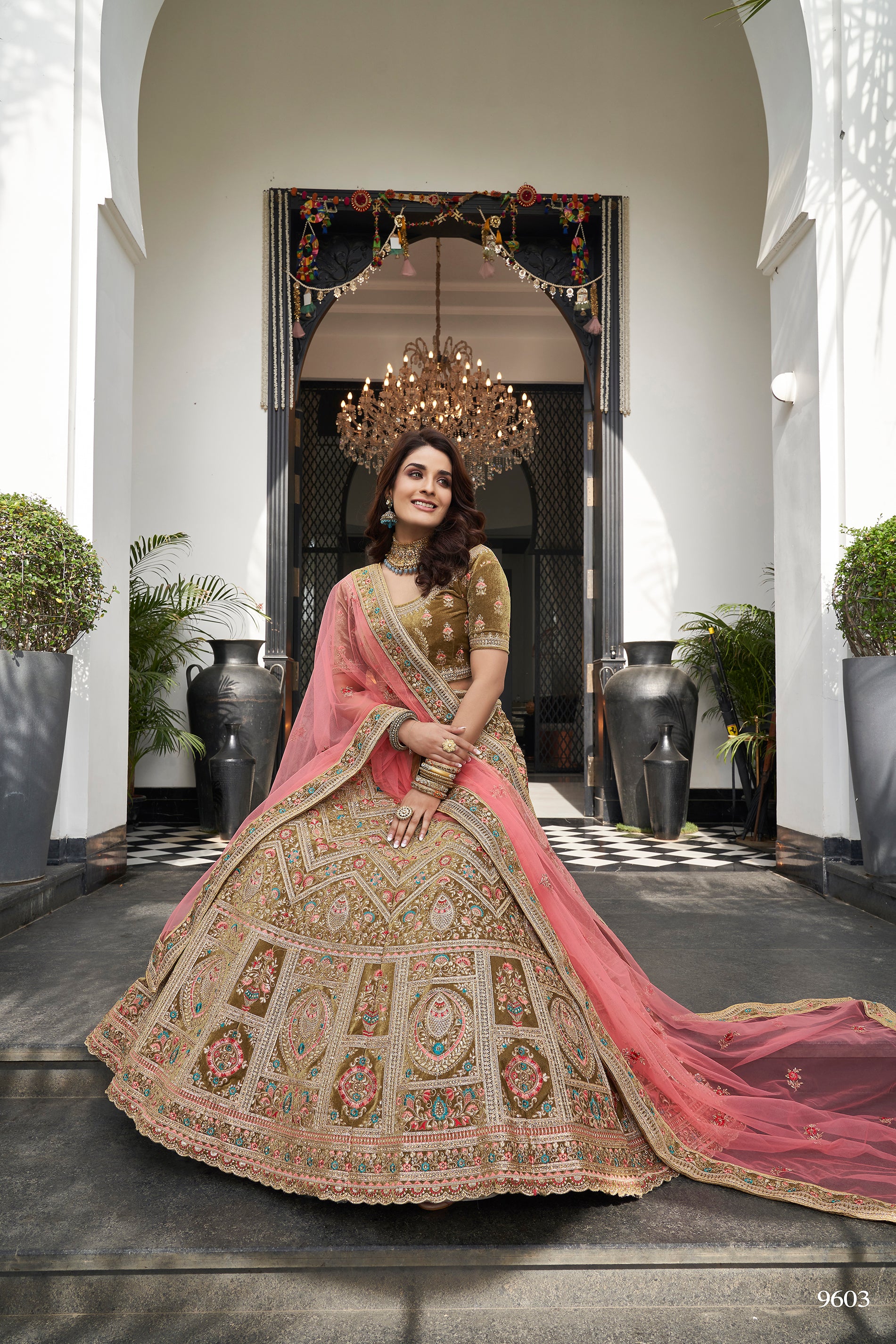 Trendy Olive Green Velvet Lehenga Choli Buy Now Joshindia