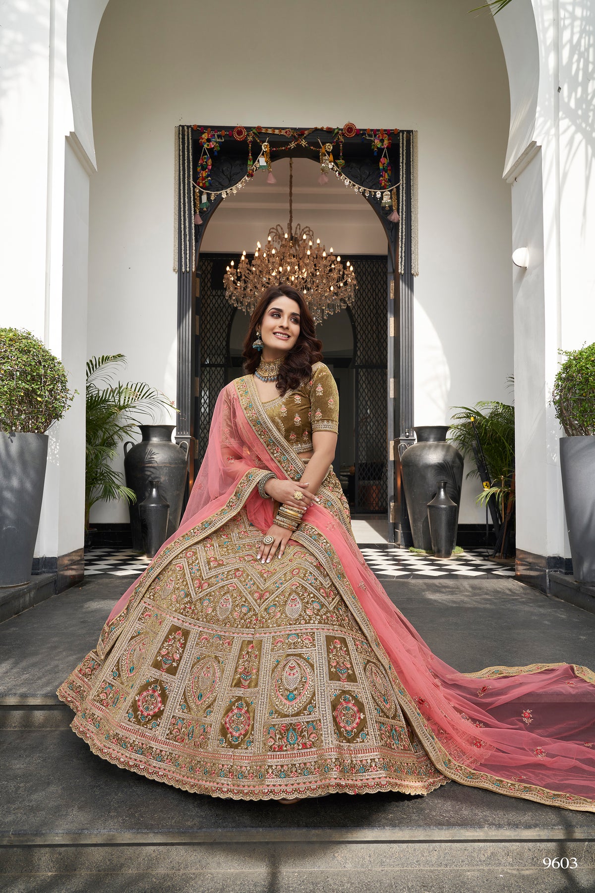 Trendy Olive Green Velvet Lehenga Choli Buy Now - Joshindia