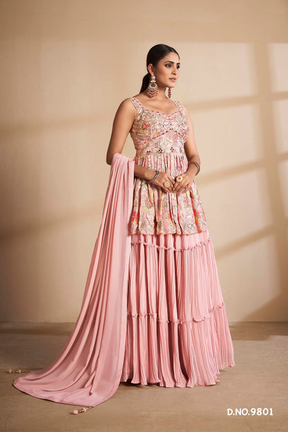Latest Peach Color Designer Lehenga Choli For Wedding Look