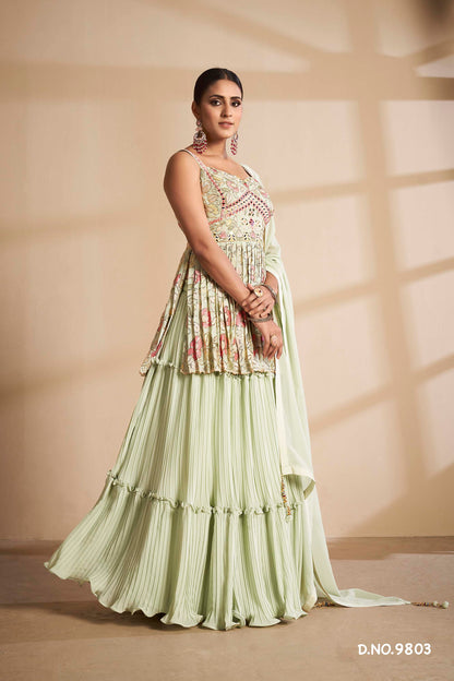 New Latest Pista Color Designer Lehenga Choli For Wedding Look