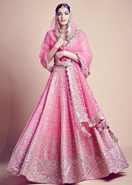 Pink color partywear designer lehenga choli for wedding buy now