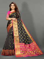 Pink and Black color banarasi silk saree - Joshindia