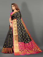 Pink and Black color banarasi silk saree - Joshindia