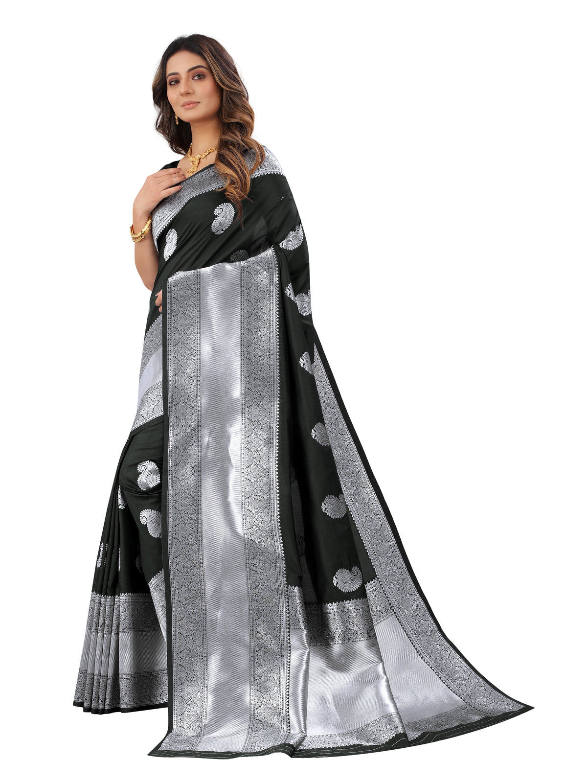 Black color banarasi silk saree - Joshindia