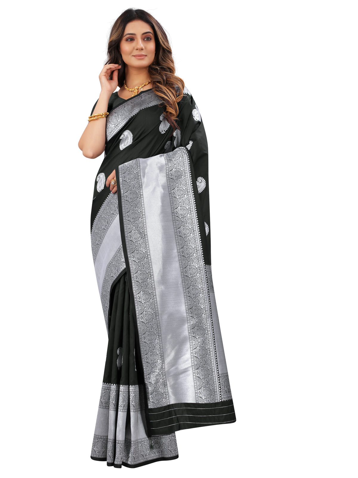 Black color banarasi silk saree - Joshindia
