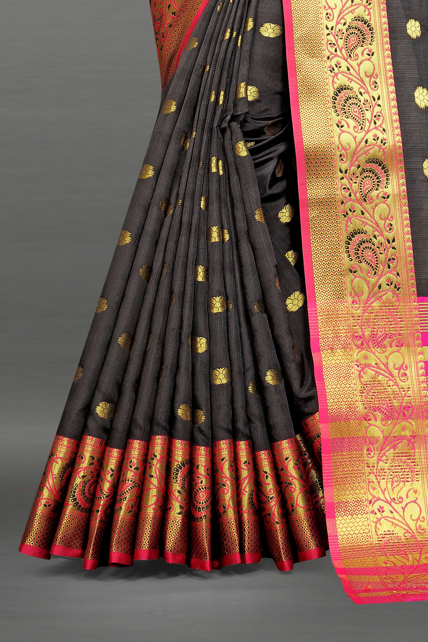 Pink and Black color banarasi silk saree