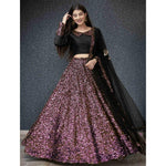 Amazing pink and black color heavy designer sequins lehenga choli - Joshindia