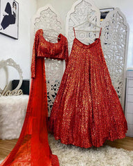 Red sequence lehenga choli buy now - Joshindia