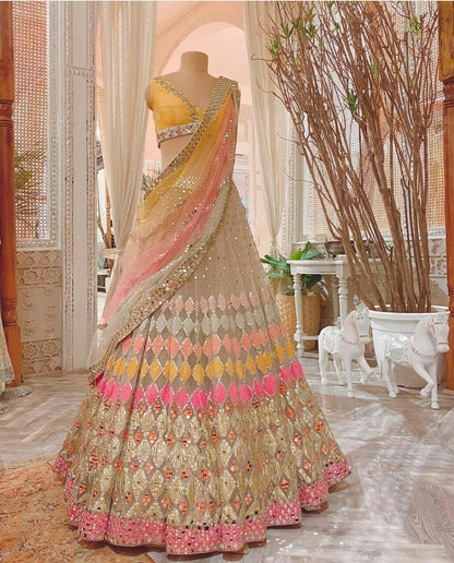 Trending yellow and pink color designer lehenga choli for stylish look buy now