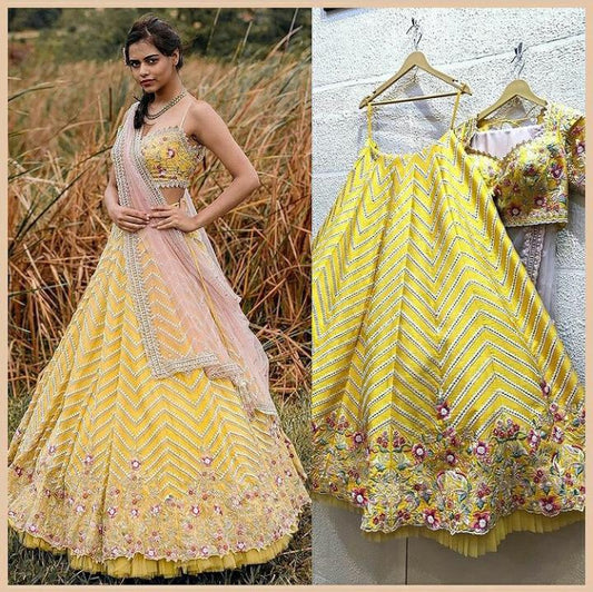 Buy yellow color latest designer lehenga for wedding and haldi ceremony
