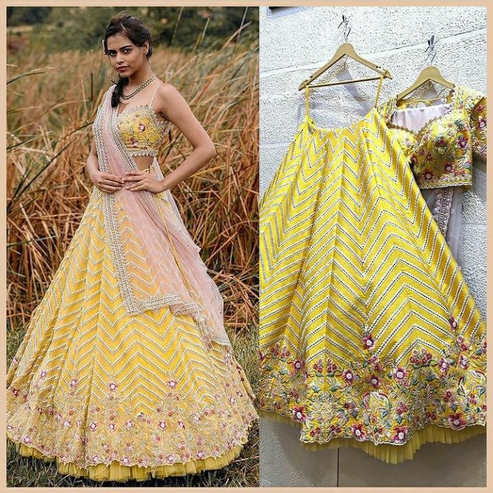 Buy yellow color latest designer lehenga for wedding and haldi ceremony - Joshindia