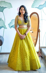 Green color heavy designer lehenga choli for mehendi function - Joshindia
