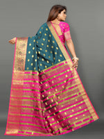 Pink and Grey color banarasi silk saree - Joshindia