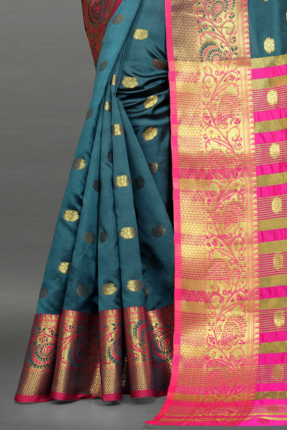 Pink and Grey color banarasi silk saree