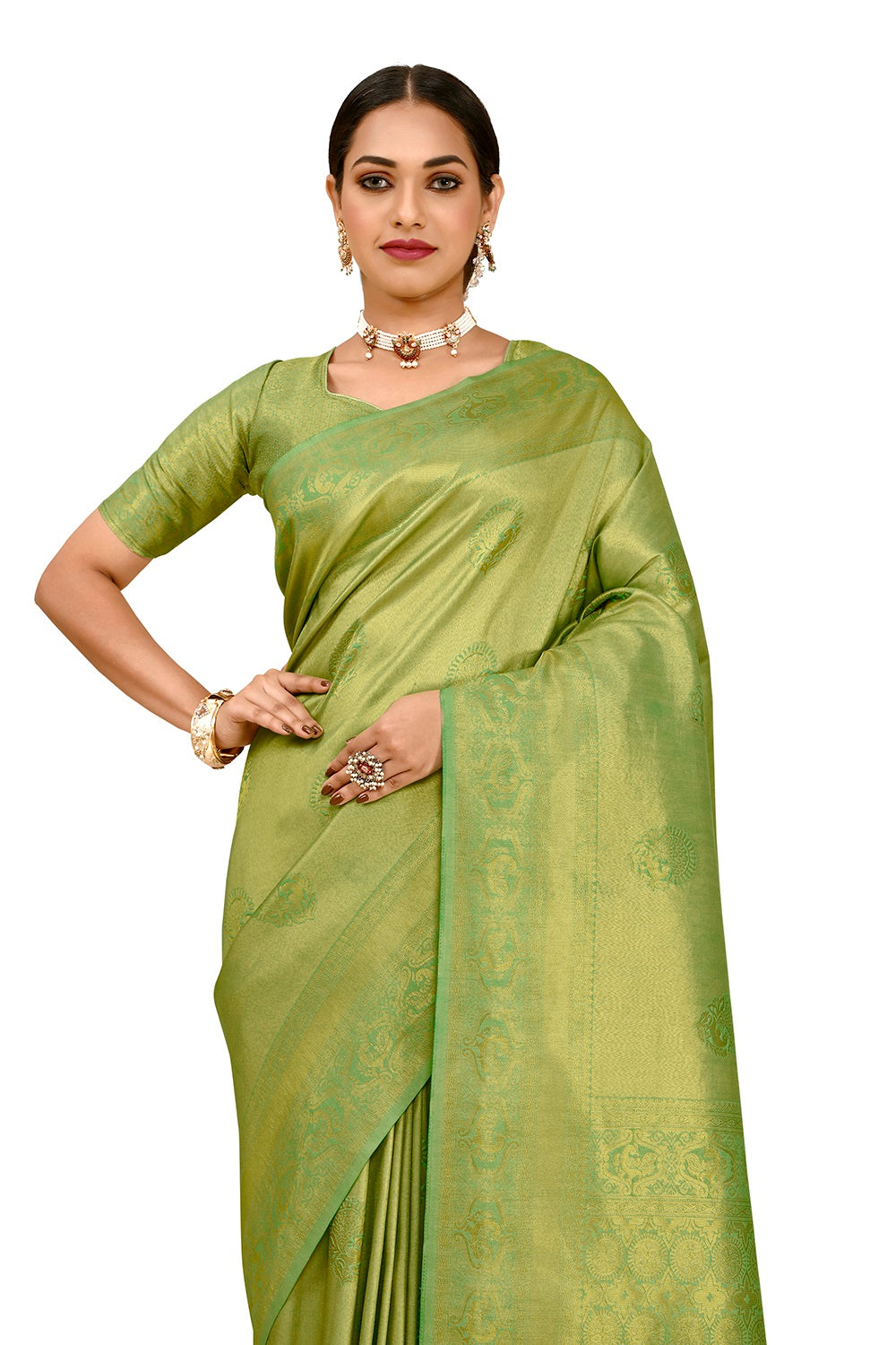 Lite Green Banarasi silk saree Buy Now