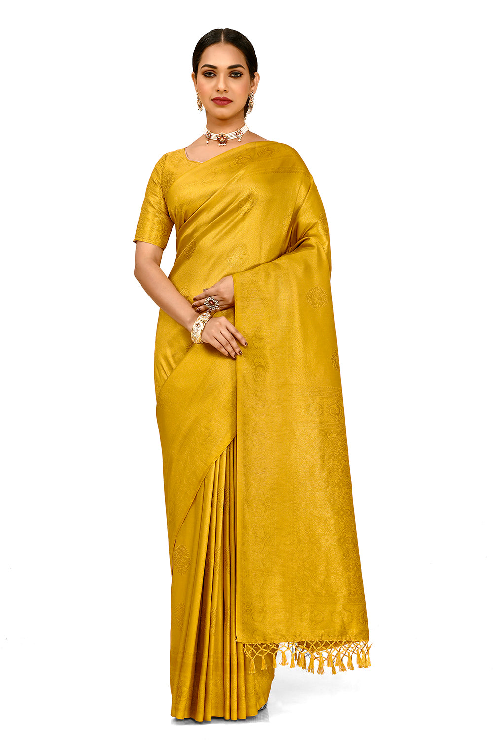 yellow color silk saree blouse buy now - Joshindia