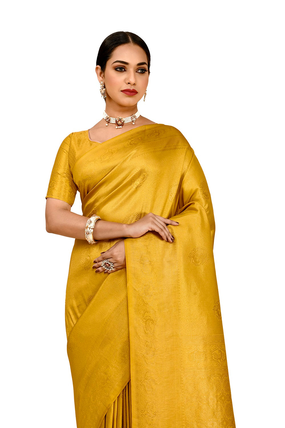 yellow color silk saree blouse buy now - Joshindia