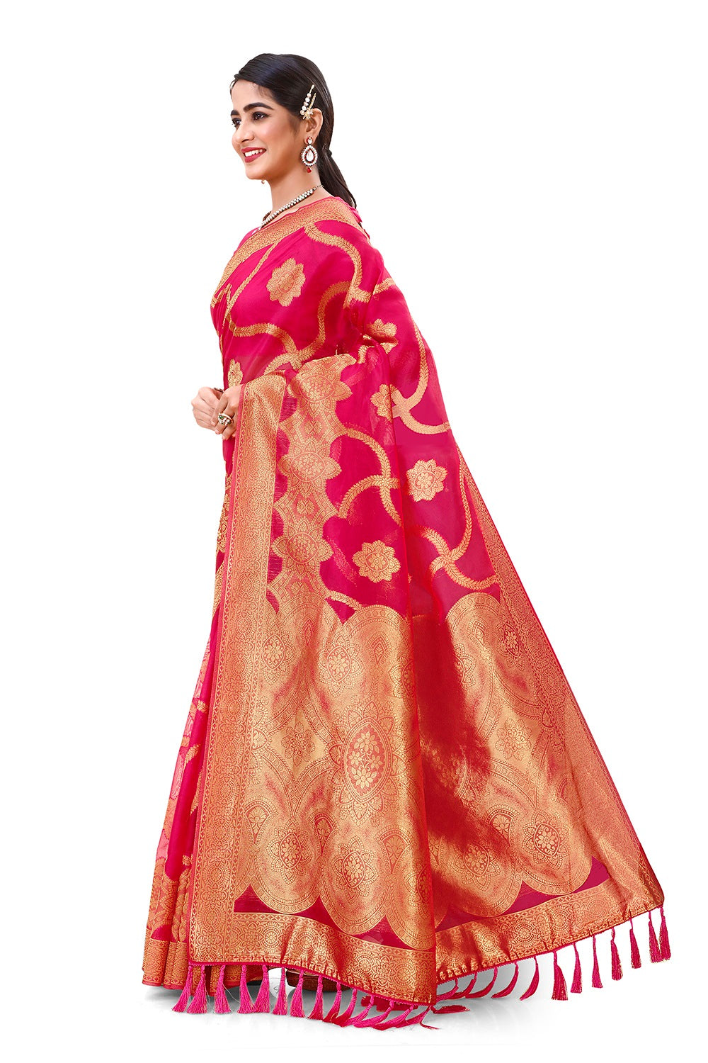 Buy trending designer Rani Pink Color Silk saree at best price online - Joshindia