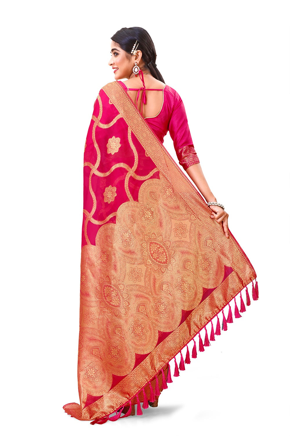 Buy trending designer Rani Pink Color Silk saree at best price online - Joshindia