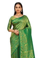 Green color banarasi silk saree buy now - Joshindia