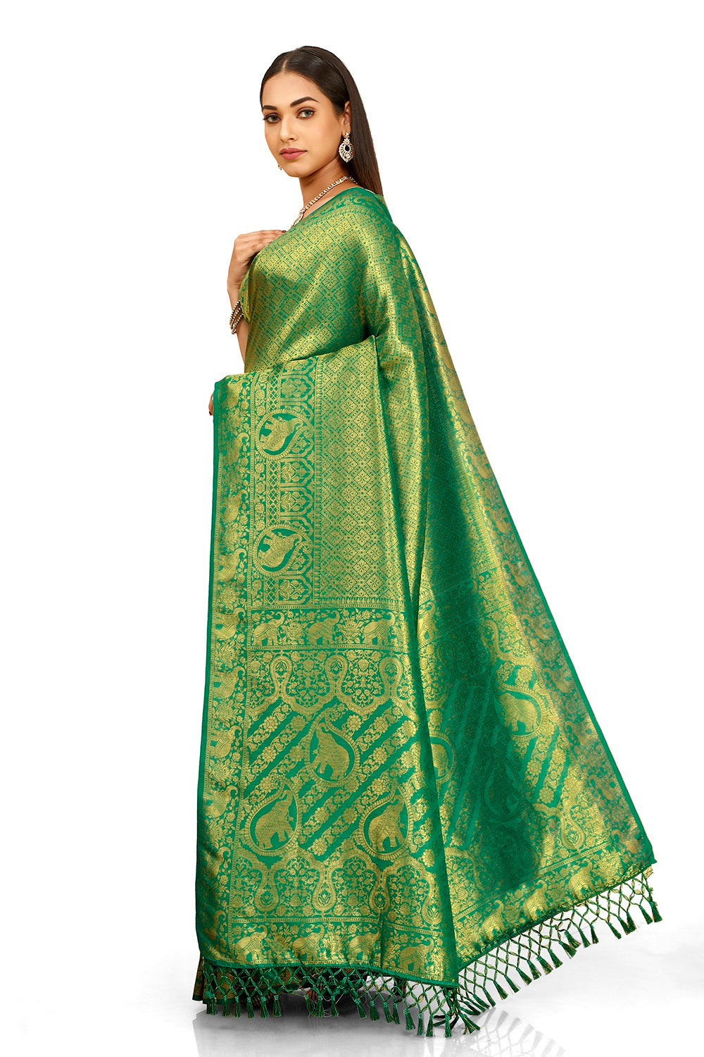 Green color banarasi silk saree buy now - Joshindia