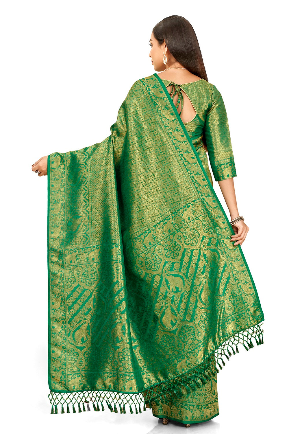 Green color banarasi silk saree buy now