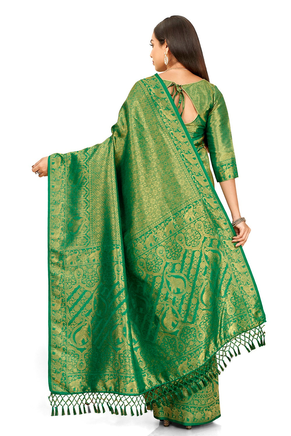 Green color banarasi silk saree buy now - Joshindia