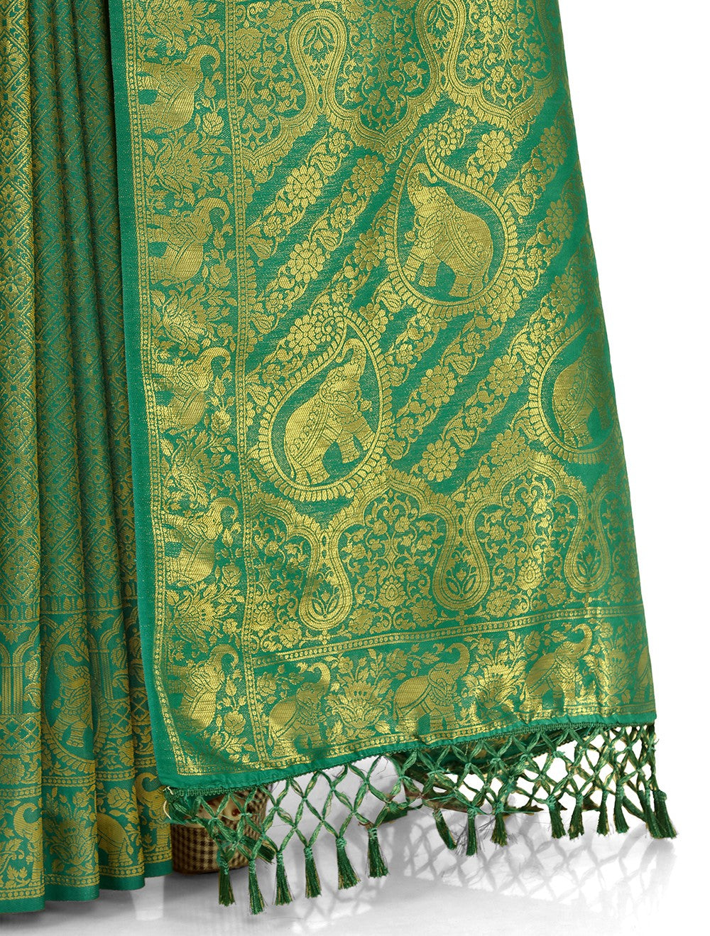 Green color banarasi silk saree buy now - Joshindia
