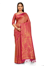 pink color banarasi silk saree buy now - Joshindia