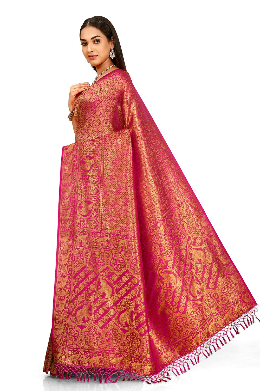 pink color banarasi silk saree buy now - Joshindia