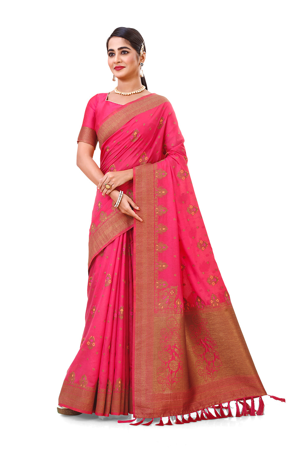 Classic Rani color pure kanjiveram silk saree buy now - Joshindia