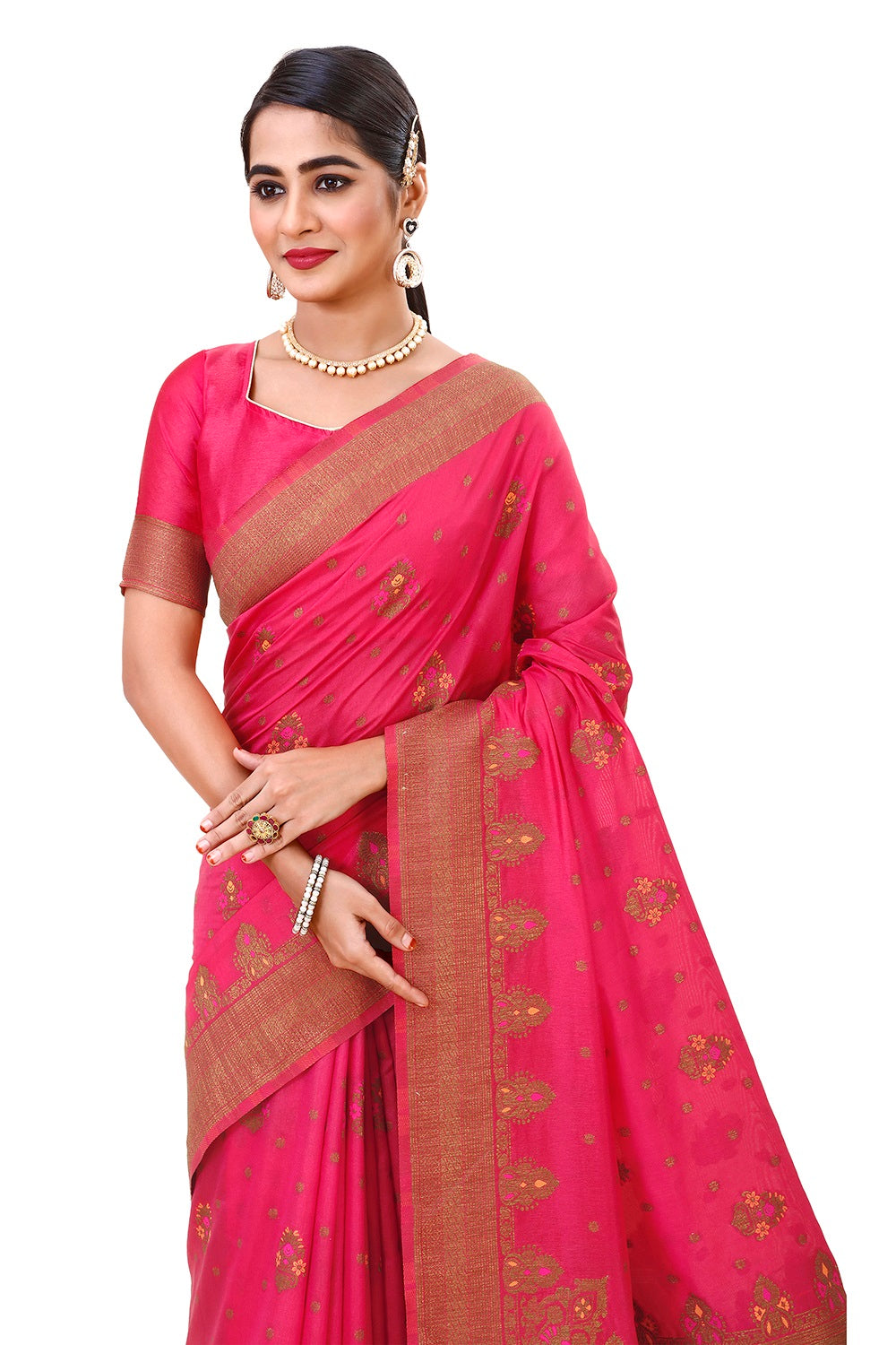 Classic Rani color pure kanjiveram silk saree buy now - Joshindia