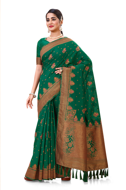 Dark green color designer Silk saree for wedding and reception