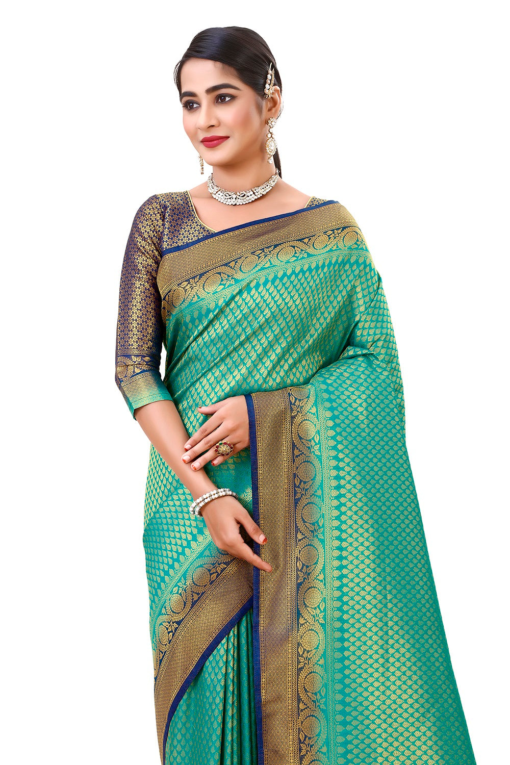 blue color pure kanjiveram silk saree online - Joshindia