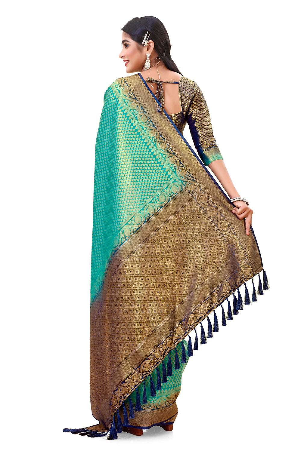 blue color pure kanjiveram silk saree online - Joshindia
