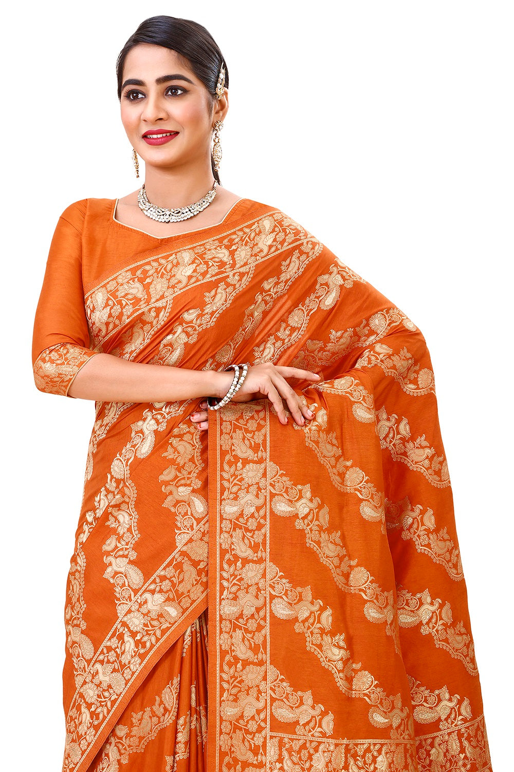 Orange Color banarasi silk saree for wedding - Joshindia