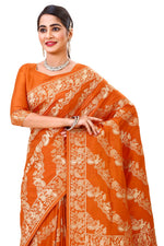 Orange Color banarasi silk saree for wedding - Joshindia
