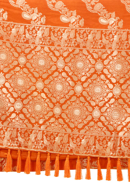 Orange Color banarasi silk saree for wedding