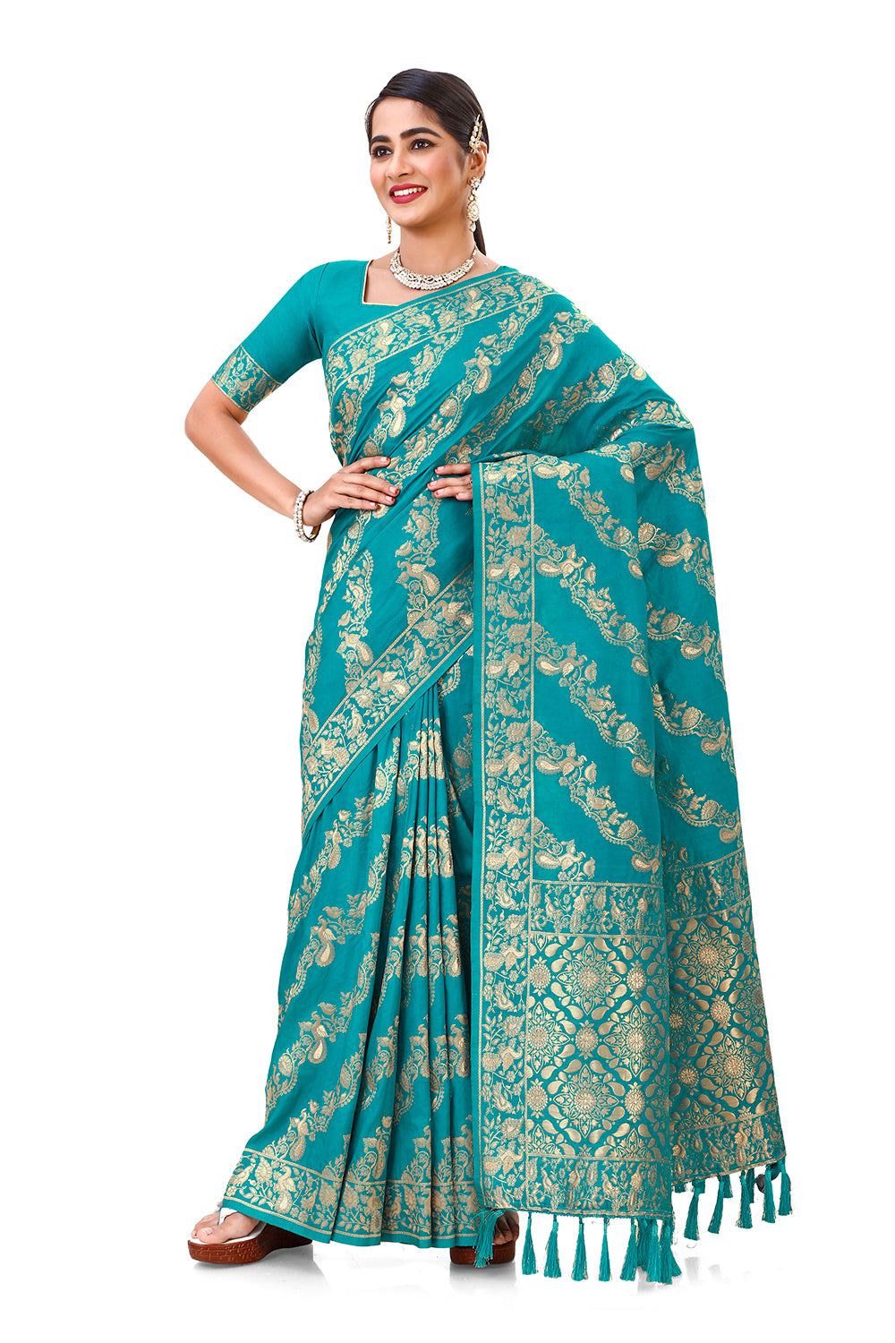 Amazing Sea Blue color Designer saree with blouse - Joshindia