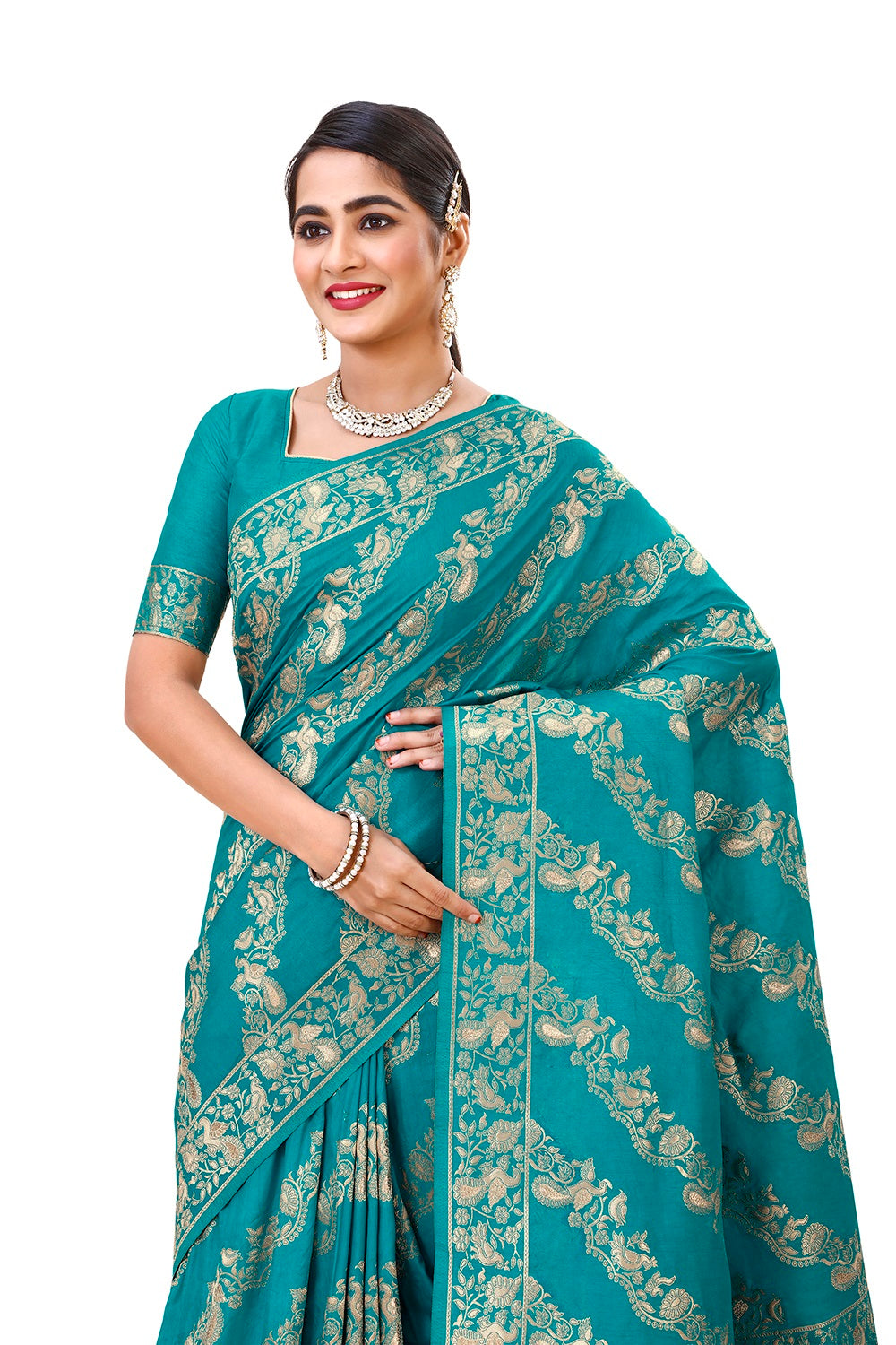 Amazing Sea Blue color Designer saree with blouse