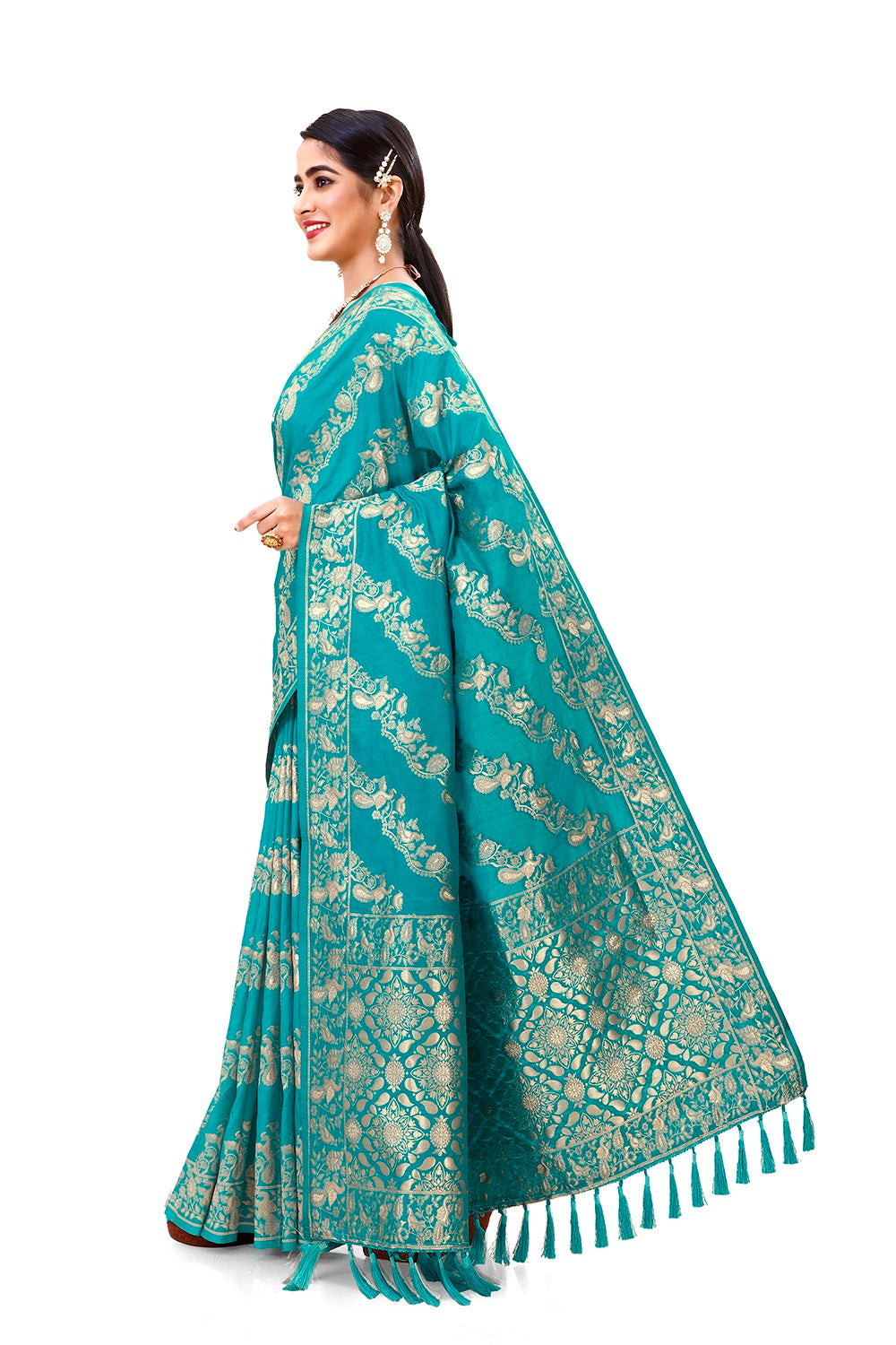 Amazing Sea Blue color Designer saree with blouse