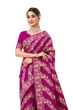 BEAUTIFUL WINE BANGLORI SILK SAREE WITH EMBROIDERY WORK - Joshindia