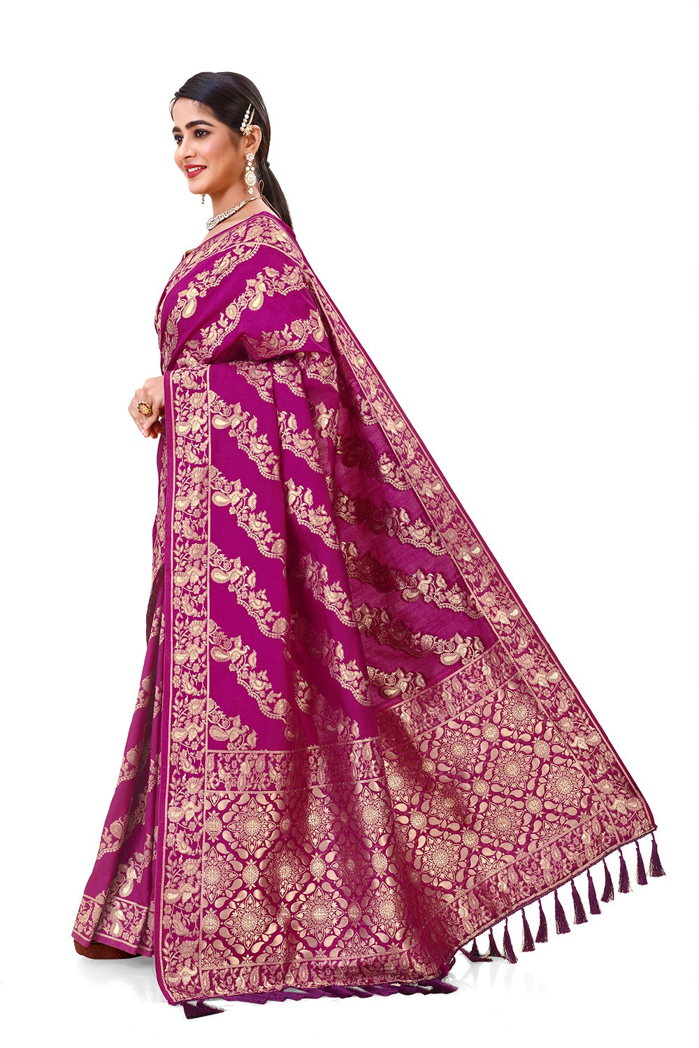 BEAUTIFUL WINE BANGLORI SILK SAREE WITH EMBROIDERY WORK - Joshindia