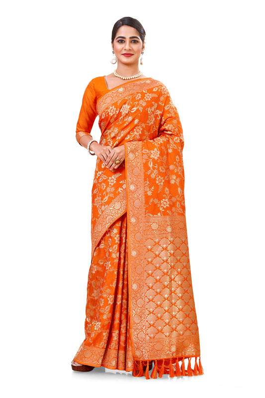 Orange color pure silk banarasi saree