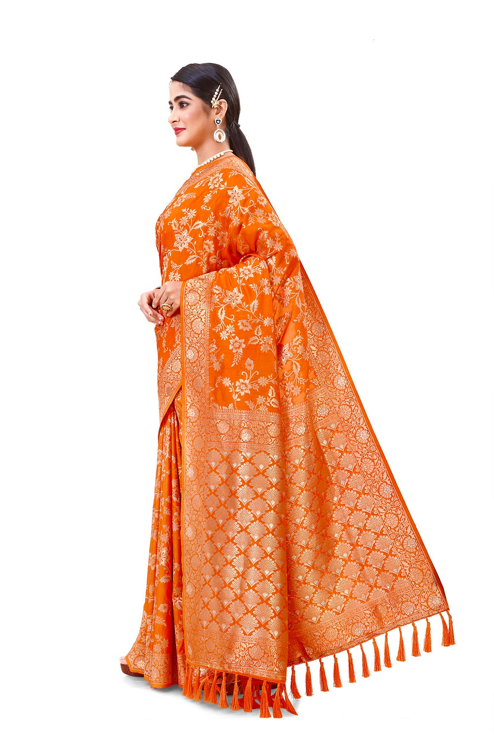 Orange color pure silk banarasi saree