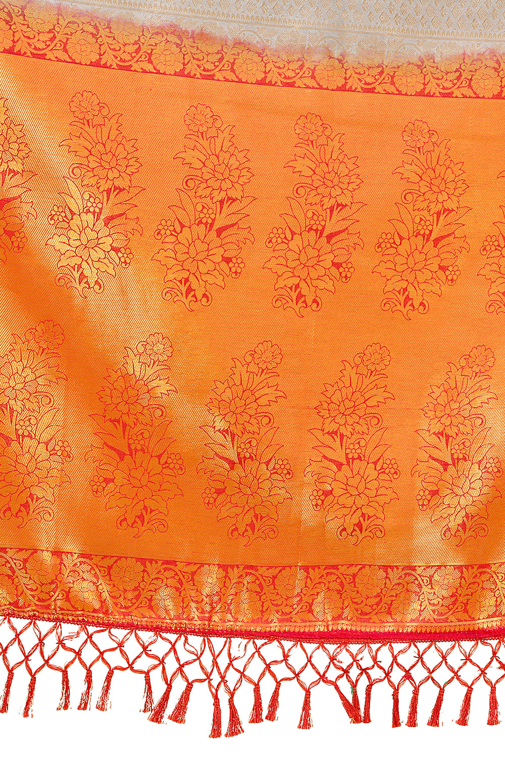 Beautiful Orange & Gray color Kanjivaram silk saree at affordable price - Joshindia