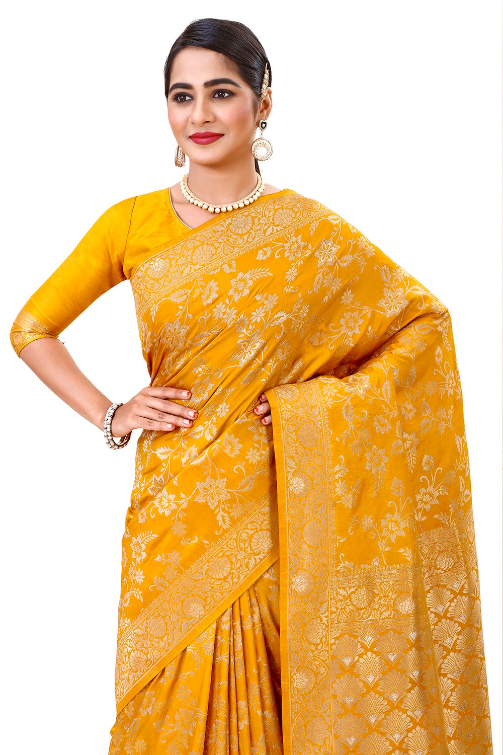 yellow color silk saree buy online - Joshindia