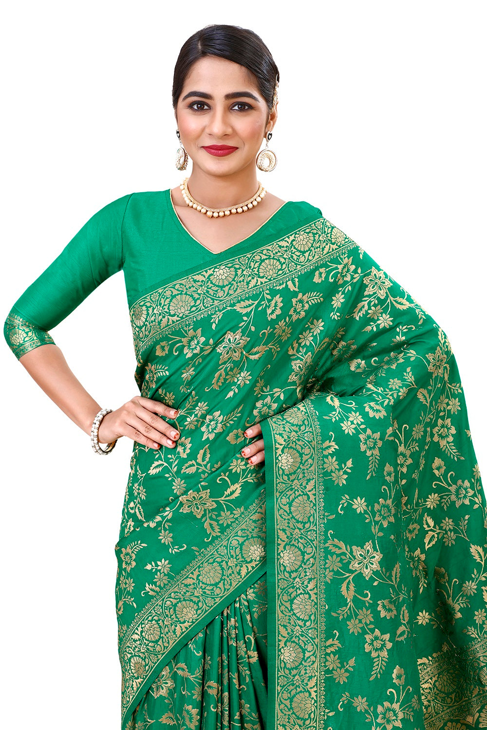 printed green Kanjivaram silk saree Buy Online - Joshindia