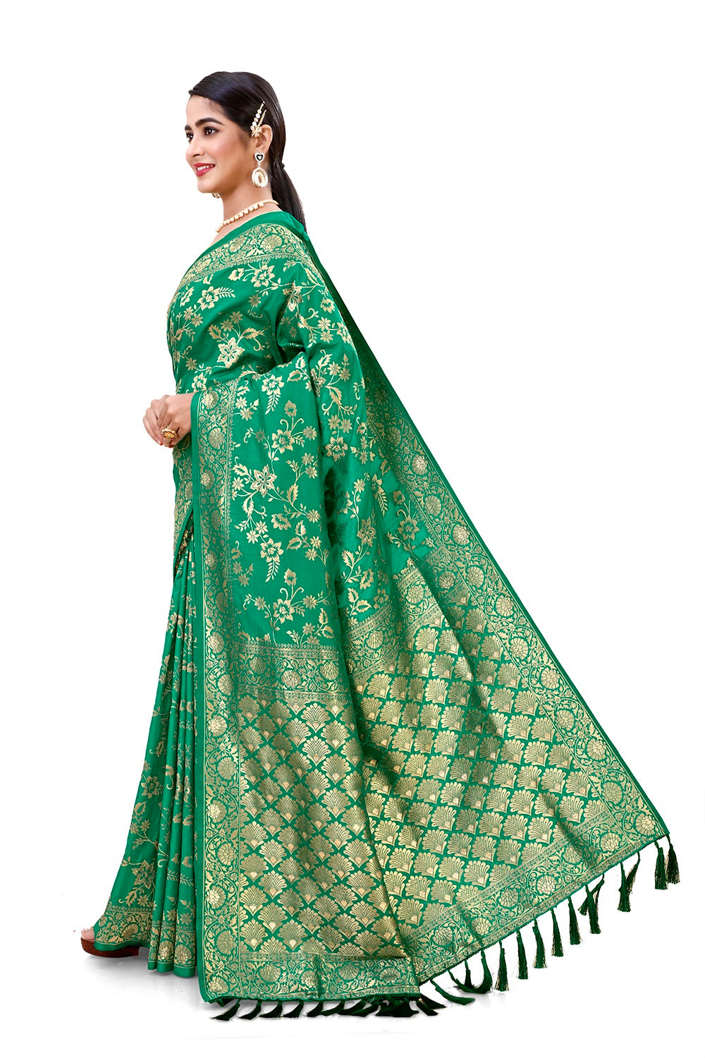 printed green Kanjivaram silk saree Buy Online - Joshindia